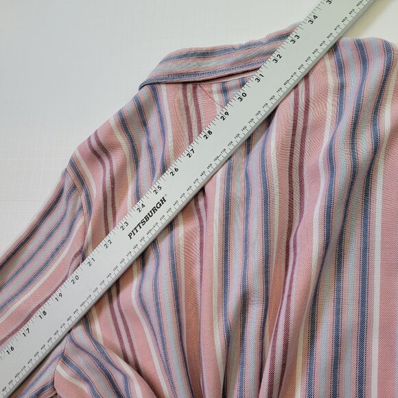 Tommy Hilfiger Pink Blue Striped Long Sleeve Shirtdress Belted sz 14 - Picture 8 of 11